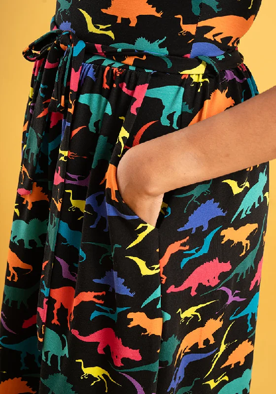 Adelphi Multicoloured Dinosaur Print Cotton Midi Dress