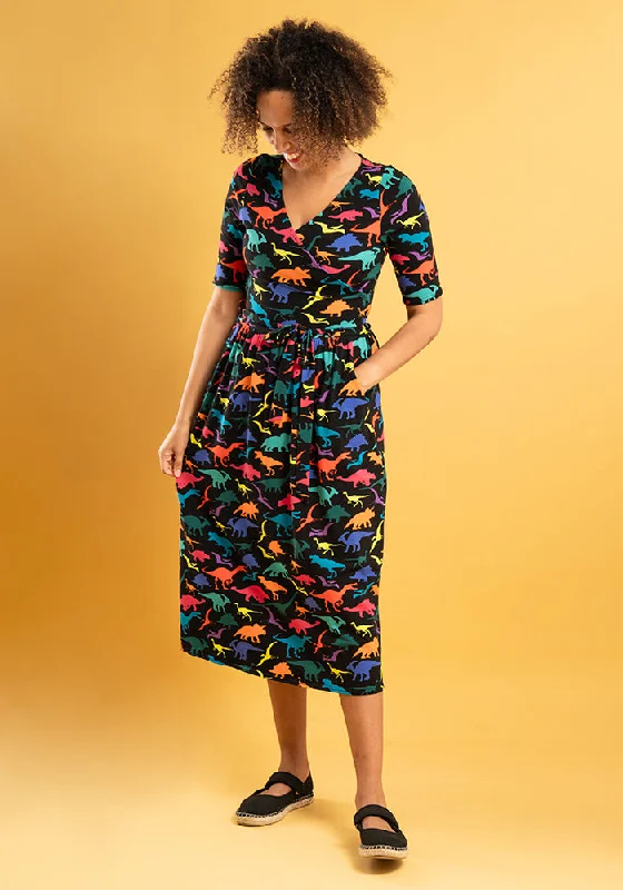 Adelphi Multicoloured Dinosaur Print Cotton Midi Dress