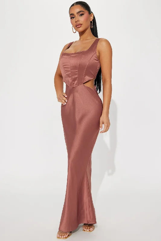 Cara Satin Corset Maxi Dress - Mauve