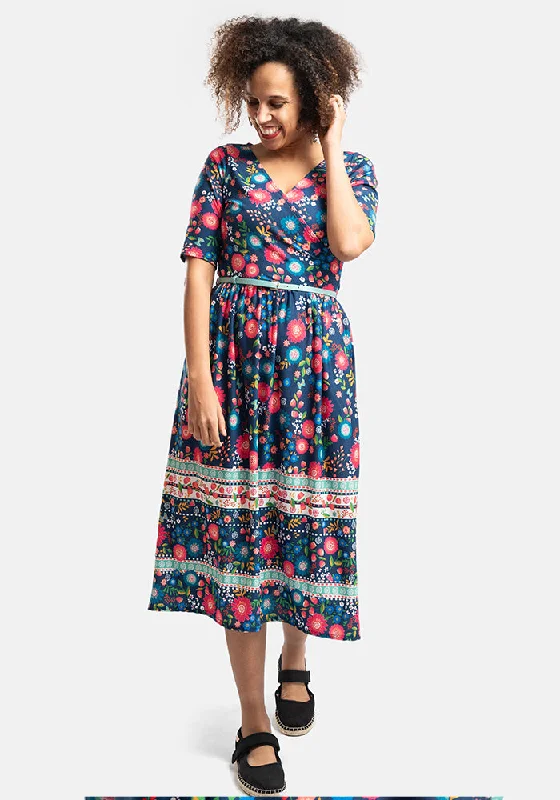 Damita Floral Border Print Midi Dress