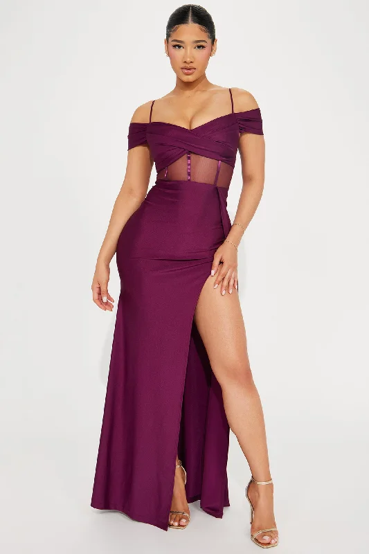 Destini Corset Waist Gown - Eggplant