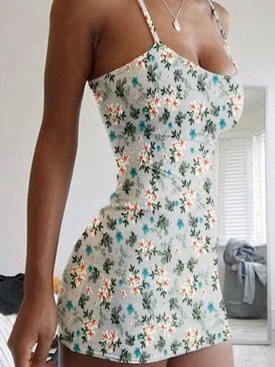 Floral Print Sleeveless Bodycon Dress