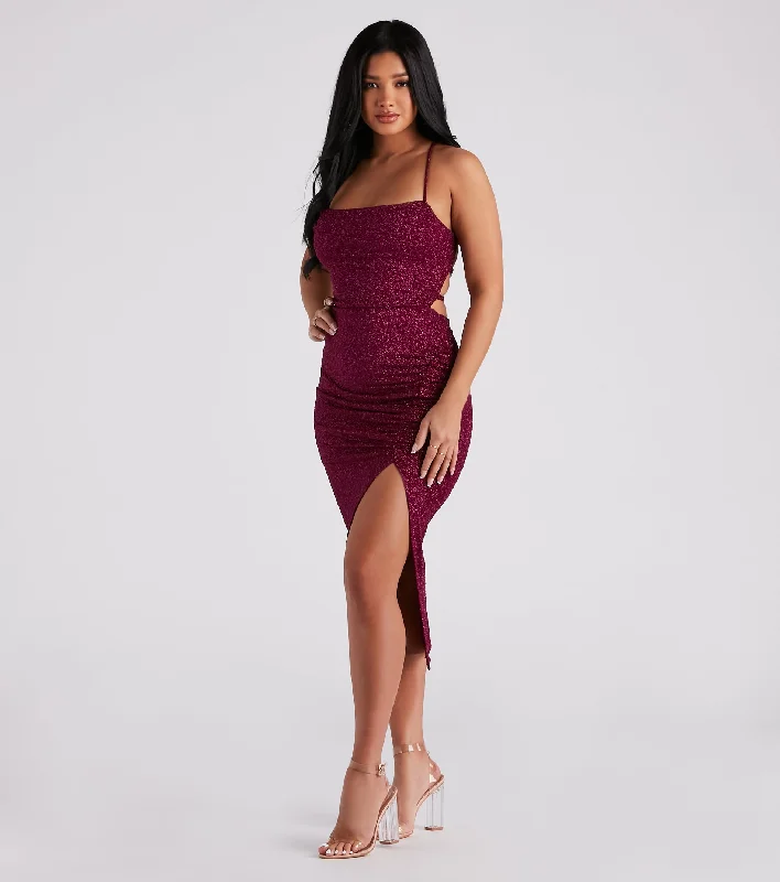 Gigi Formal Glitter Slit Midi Dress