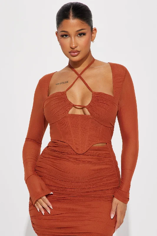 Mariah Mesh Mini Dress - Rust