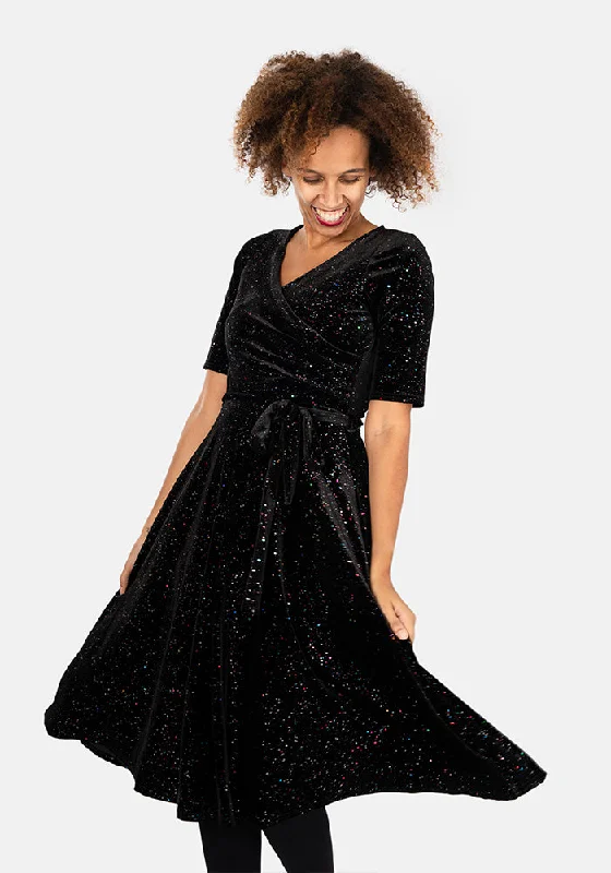 Pixie Black & Multicoloured Sparkle Swing Dress