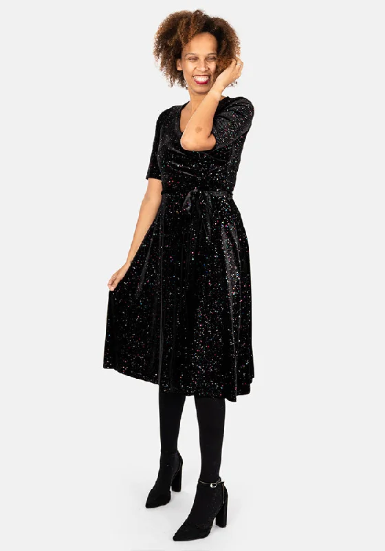 Pixie Black & Multicoloured Sparkle Swing Dress