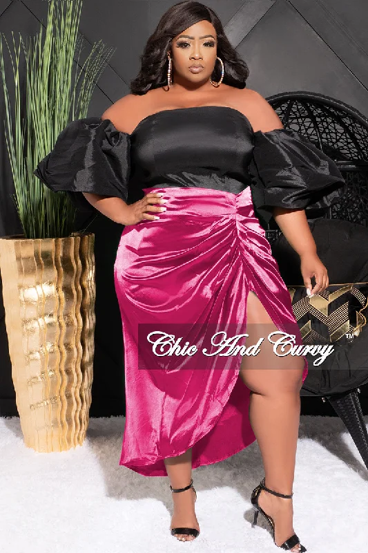 Final Sale Plus Size Satin Ruched Skirt in Fuchsia