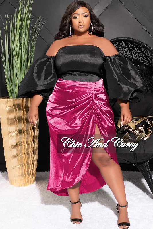 Final Sale Plus Size Satin Ruched Skirt in Fuchsia