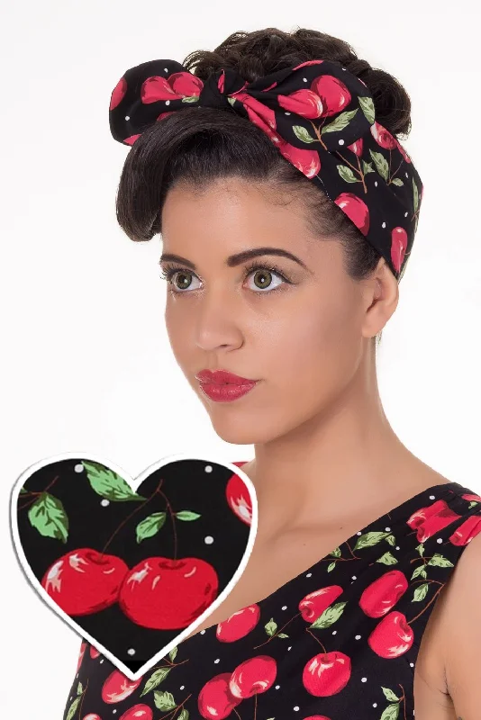 50's Inspired Vintage Headband in Black with Red Cherry