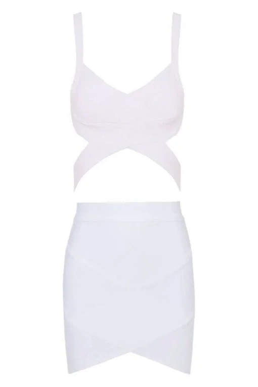 Ang Bandage Top and Mini Skirt Set - Pearl White