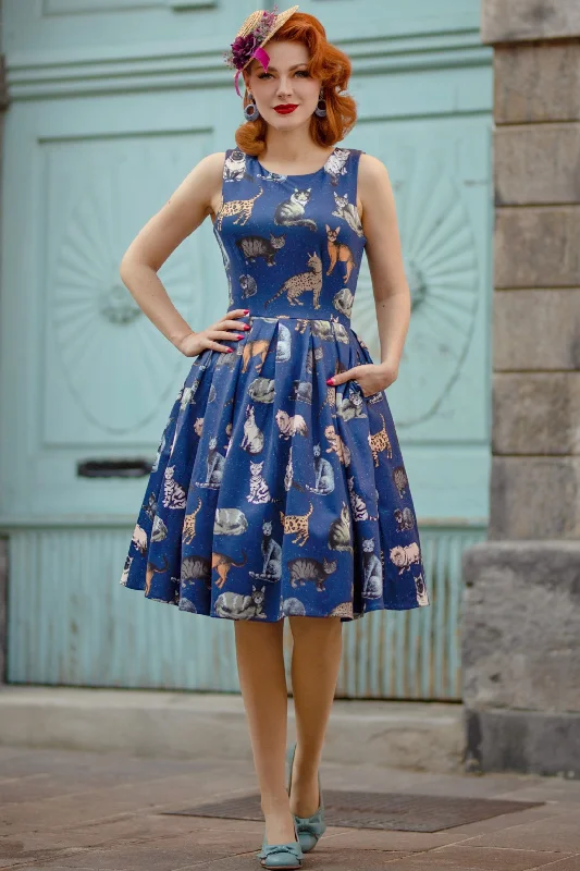 Annie Retro Blue Cat Swing Dress