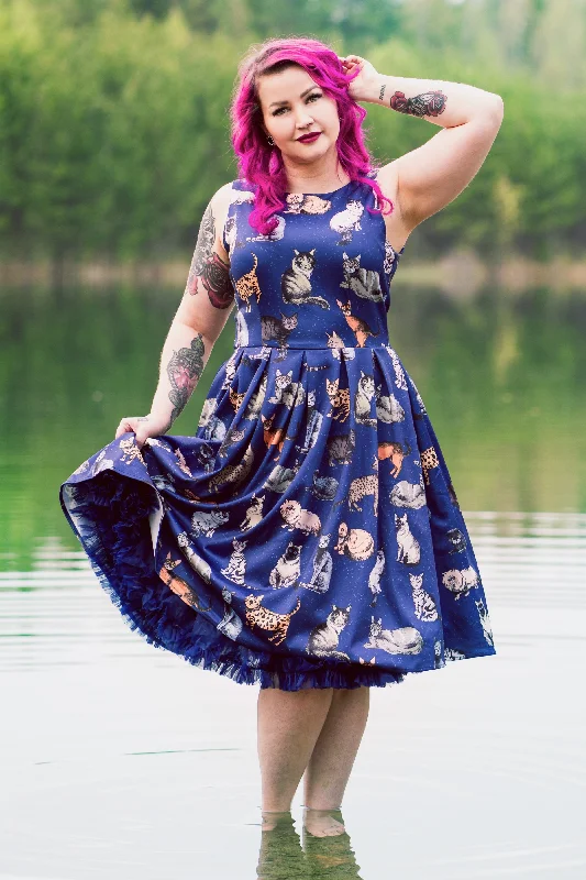 Annie Retro Blue Cat Swing Dress