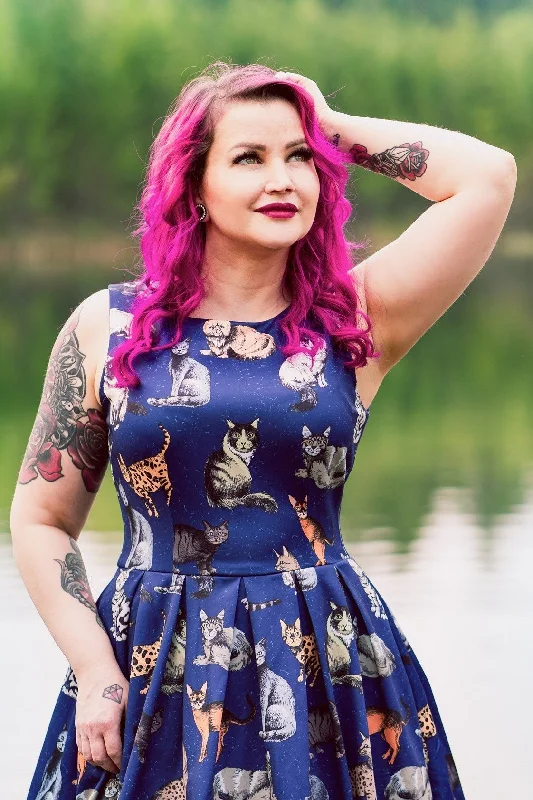 Annie Retro Blue Cat Swing Dress