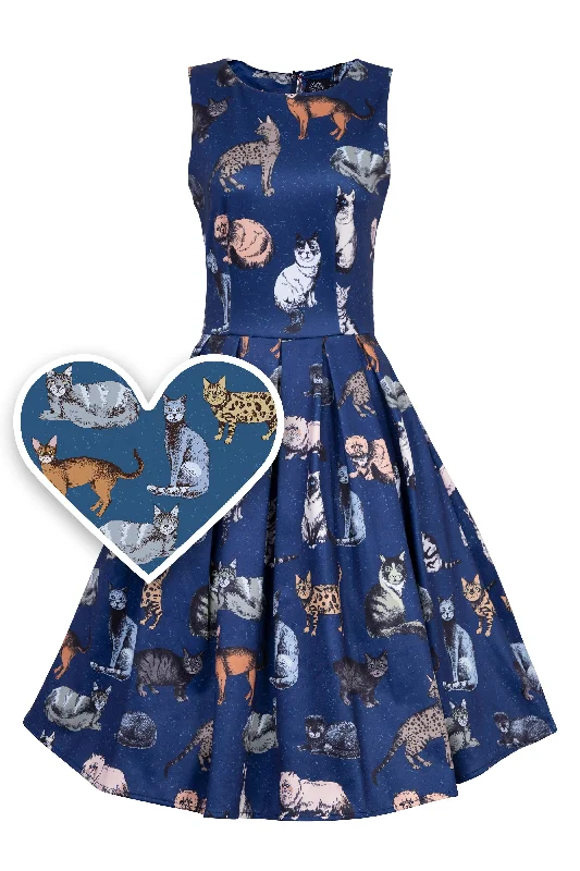 Annie Retro Blue Cat Swing Dress