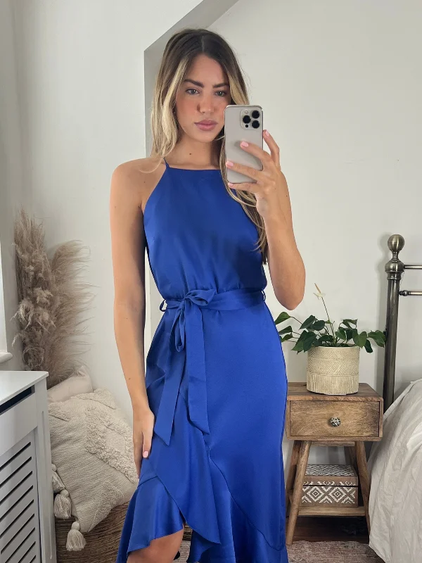 Ariana Halter Frill Dress / Cobalt Blue