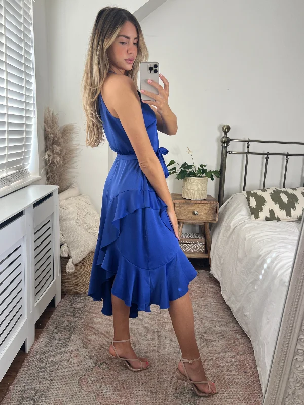 Ariana Halter Frill Dress / Cobalt Blue