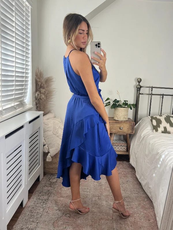 Ariana Halter Frill Dress / Cobalt Blue