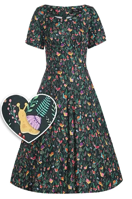 Brenda Black Snail Garden Flared Dress