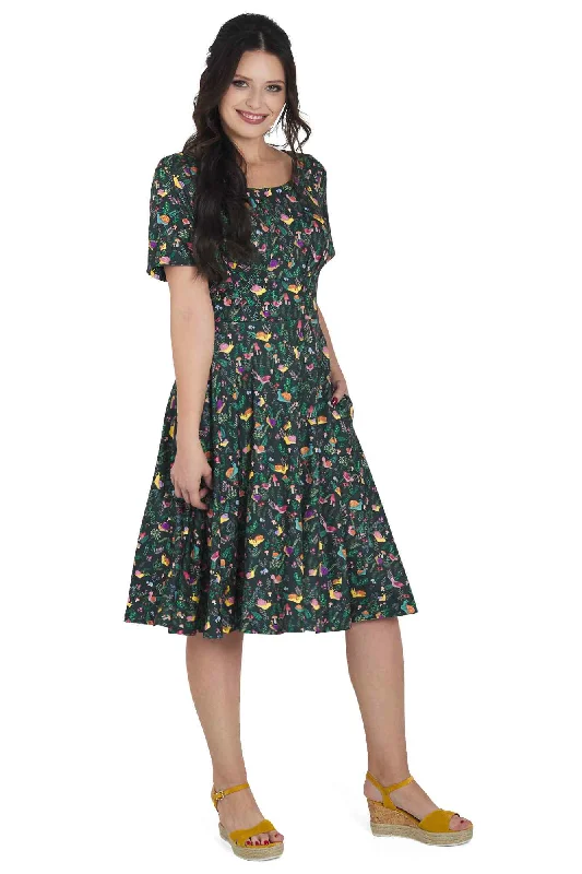 Brenda Black Snail Garden Flared Dress