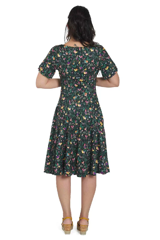 Brenda Black Snail Garden Flared Dress