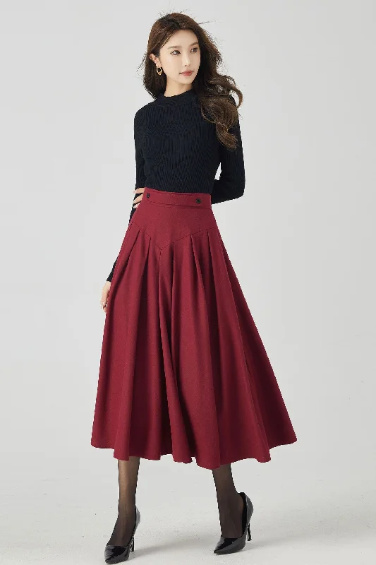 Burgundy winter/autumn midi wool skirt 4528