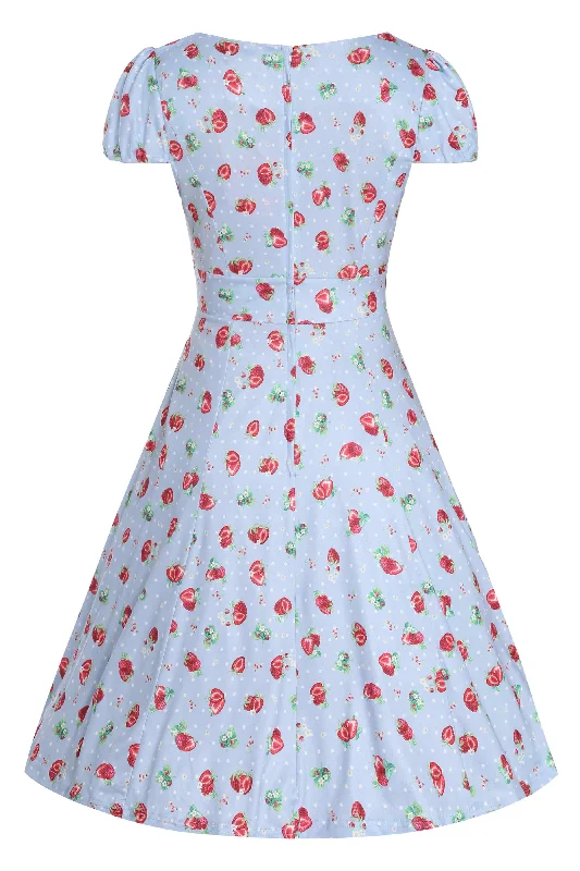 Claudia Baby Blue Swing Dress with Strawberries & Dots