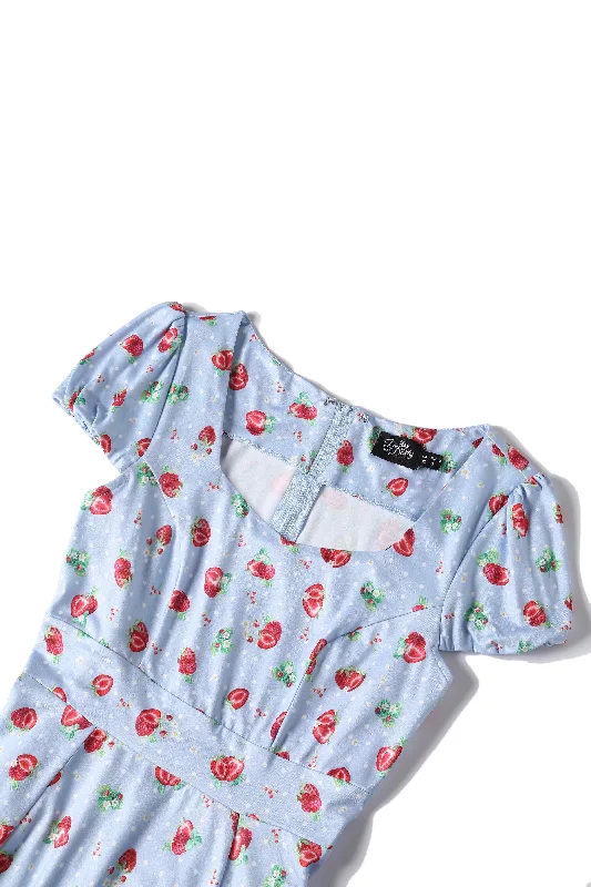 Claudia Baby Blue Swing Dress with Strawberries & Dots