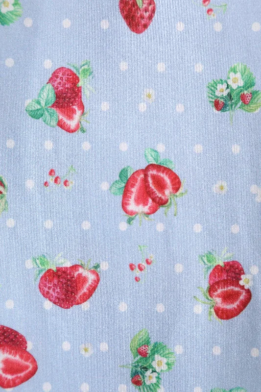 Claudia Baby Blue Swing Dress with Strawberries & Dots