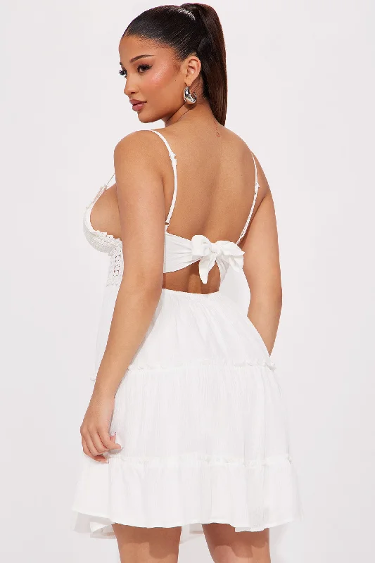 Clover Gauze Mini Dress - White