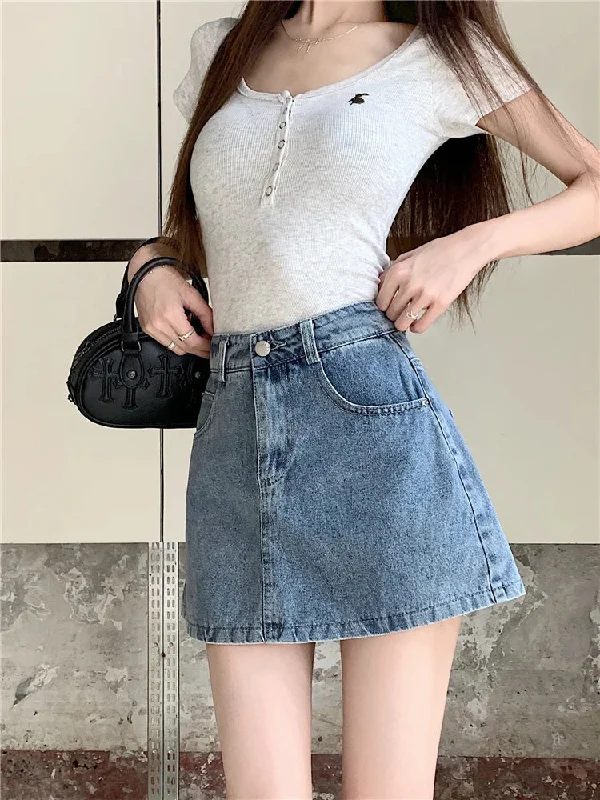 Korean Style High Waist Denim Mini Fashion Vintage Skirt