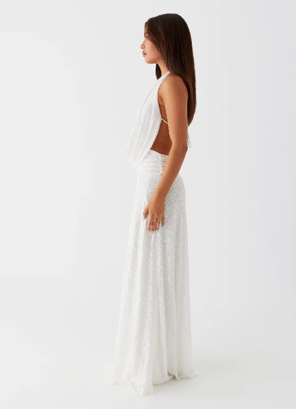 Elysia Sequin Maxi Dress - White