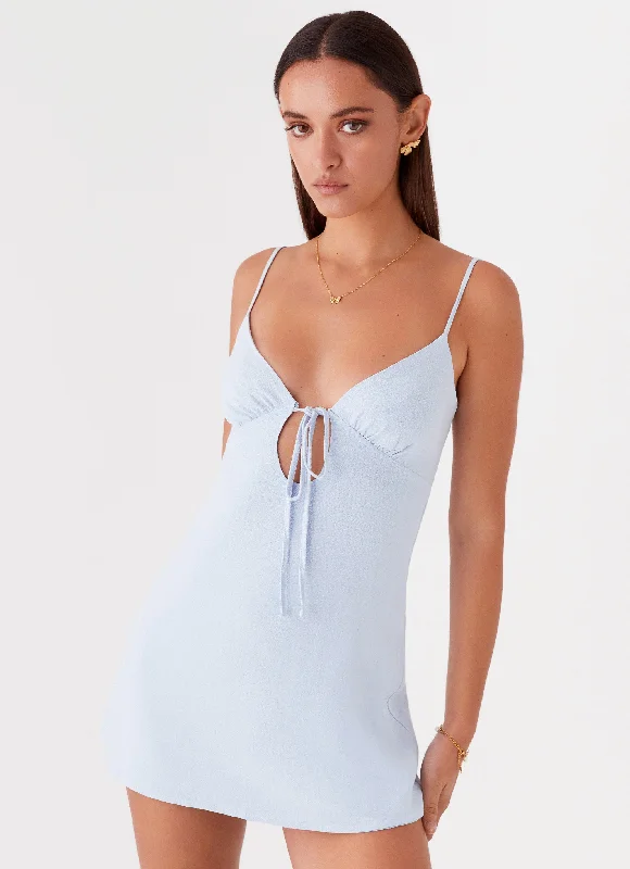 Flora Linen Mini Dress - Baby Blue