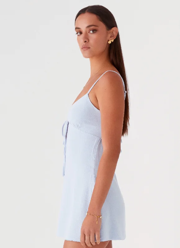 Flora Linen Mini Dress - Baby Blue