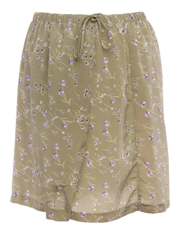 Floral Knit Beige Midi Skirt - L