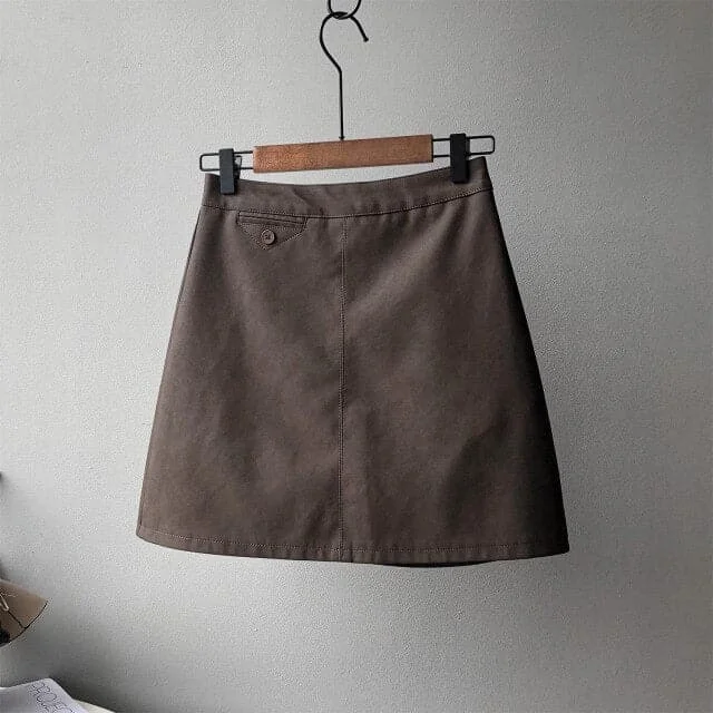 DressBetty - Frosted PU Leather Short Skirt Women Autumn New Korean Style High Waist Thin Temperament Short Skirt