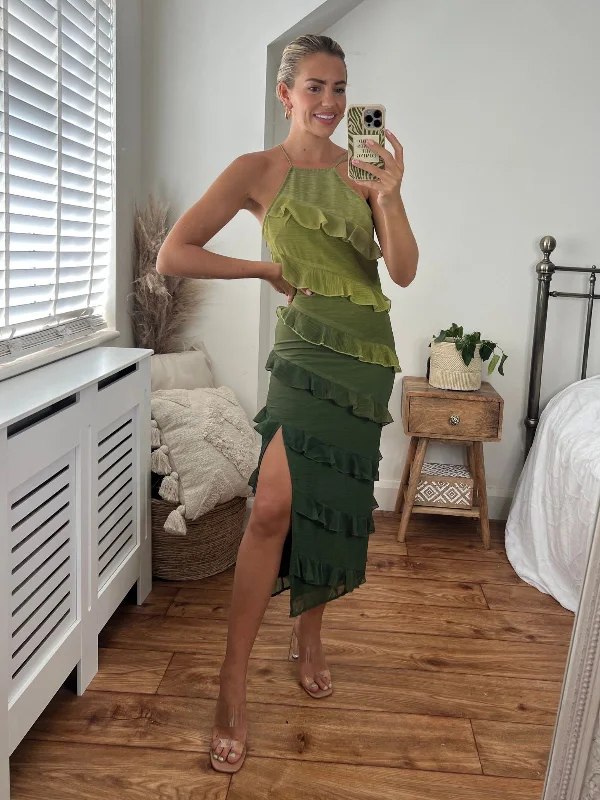 Hattie Frill Halter Maxi Dress / Green Ombre