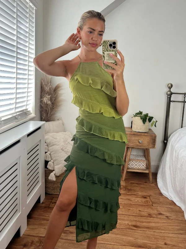 Hattie Frill Halter Maxi Dress / Green Ombre