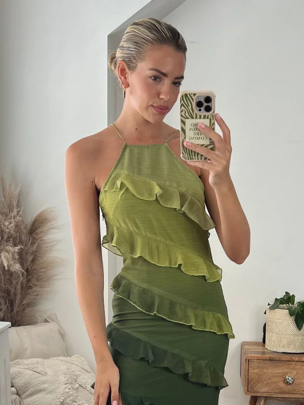 Hattie Frill Halter Maxi Dress / Green Ombre