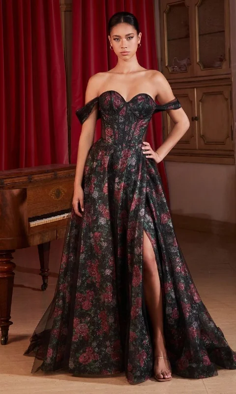 Off-Shoulder Long Floral-Print Prom Dress CD806