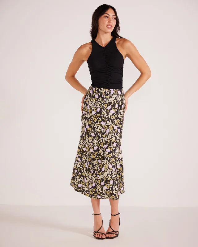 Nocturne Bias Slip Midi Skirt Lilac Floral