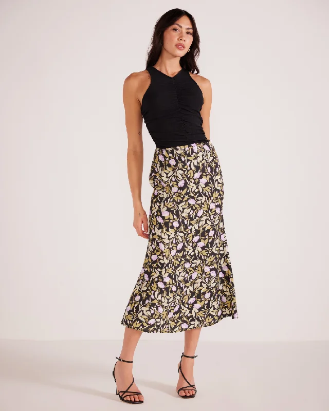 Nocturne Bias Slip Midi Skirt Lilac Floral