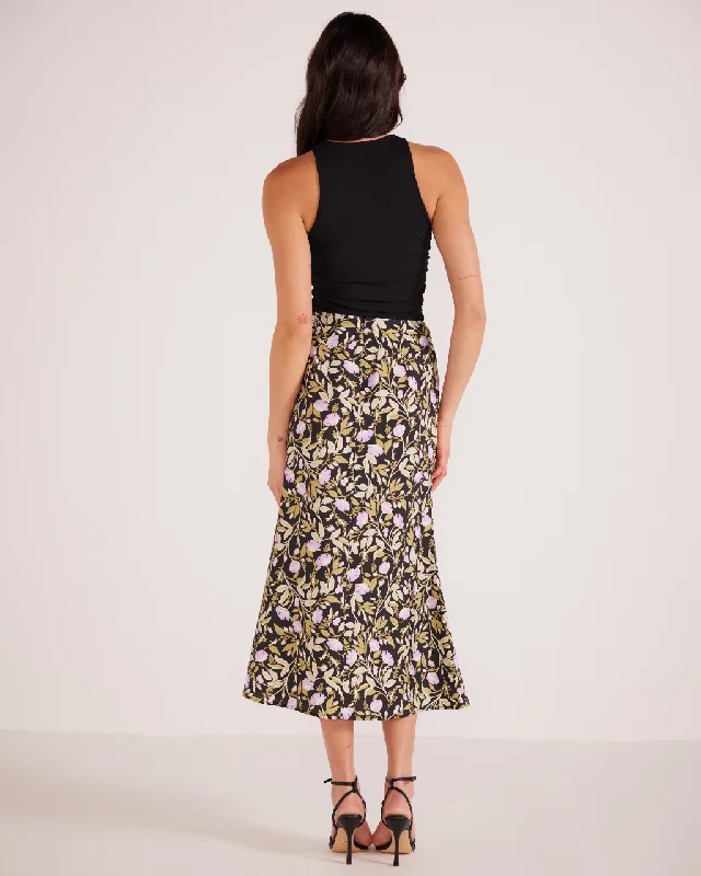 Nocturne Bias Slip Midi Skirt Lilac Floral