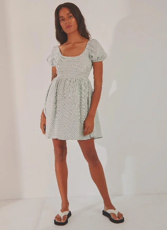 On The Horizon Mini Dress - Sage Gingham