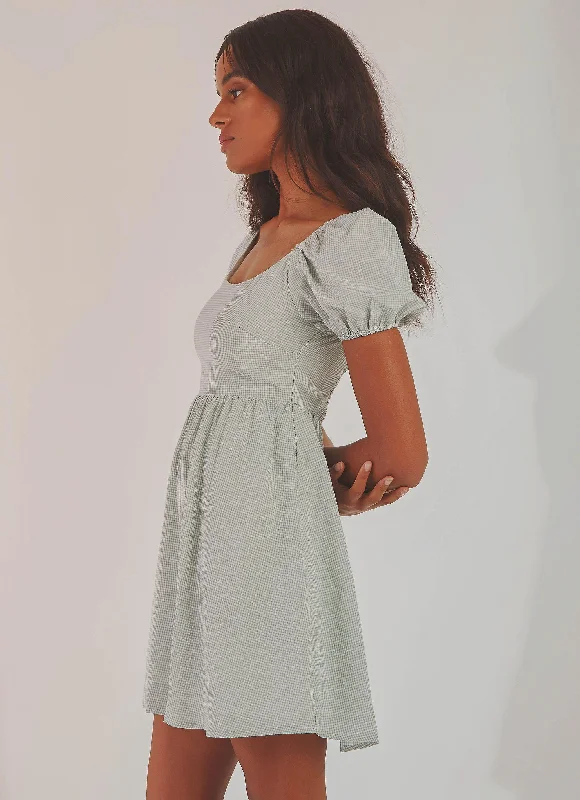 On The Horizon Mini Dress - Sage Gingham