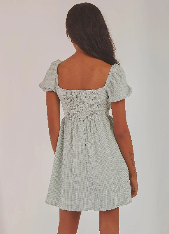 On The Horizon Mini Dress - Sage Gingham