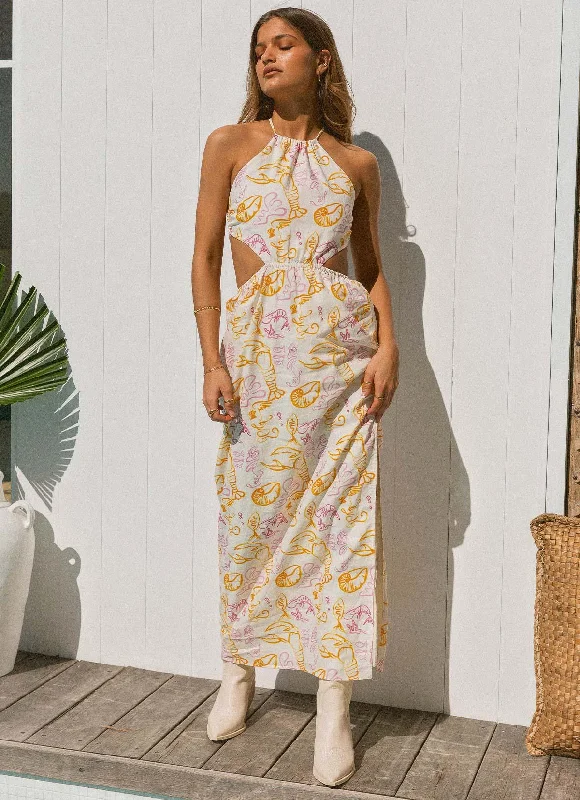 Oysters & Prosecco Linen Maxi Dress - Oceanus