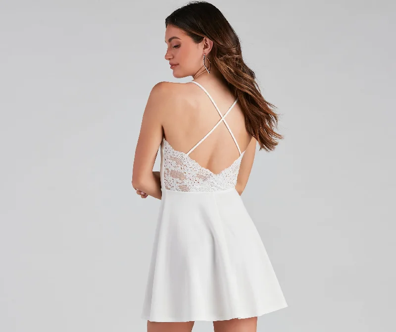 Pretty In Lace Crepe Skater Dress