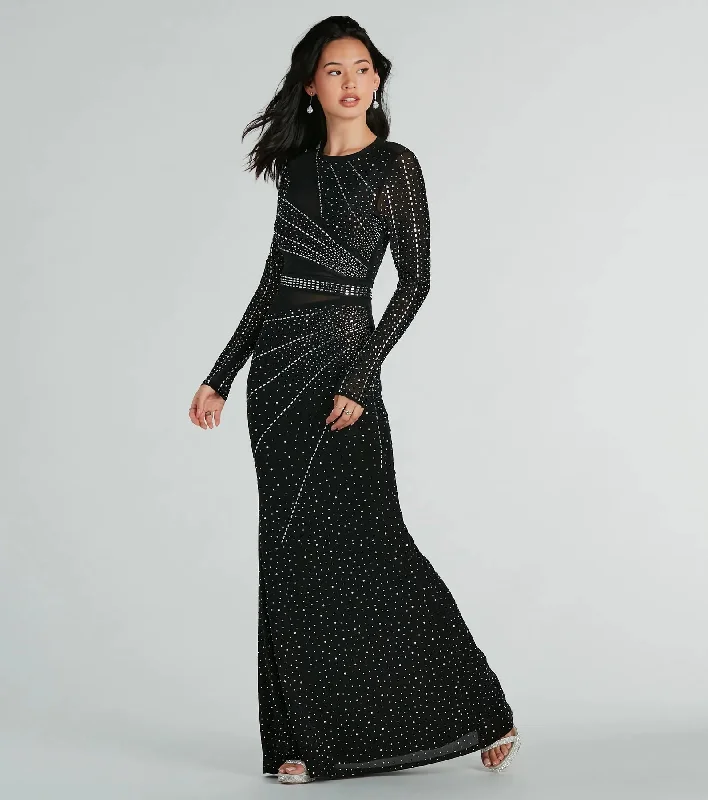 Sofia Long Sleeve Rhinestone Mesh Mermaid Dress