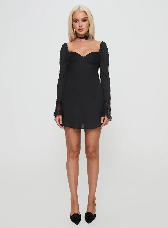 Softer Side Long Sleeve Mini Dress Black