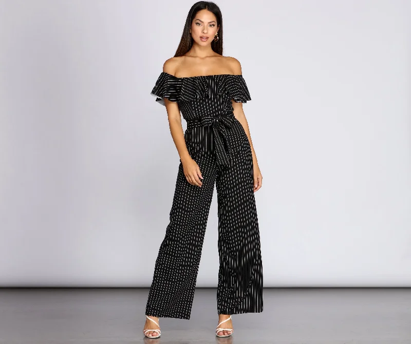 Stylishly Striped Off The Shoulder Jumpsuit